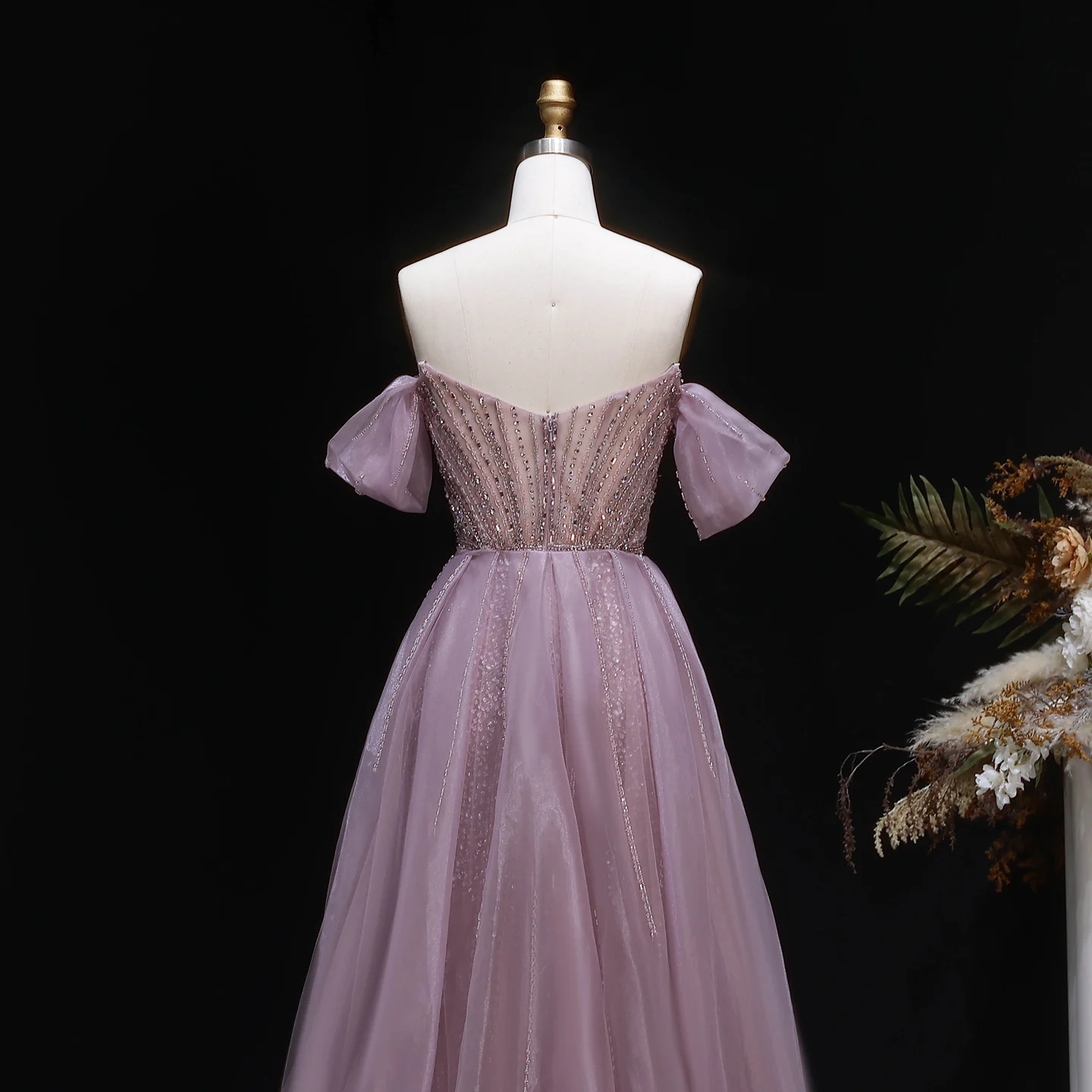 Sharon Said Elegantes Schulterfreies Abendkleid mit Überrock, Luxuriöses Perlenbesetztes Meerjungfrauenkleid für Arabische Damen, Formelle Partykleider SS120 Maßanfertigung – Detail 10
