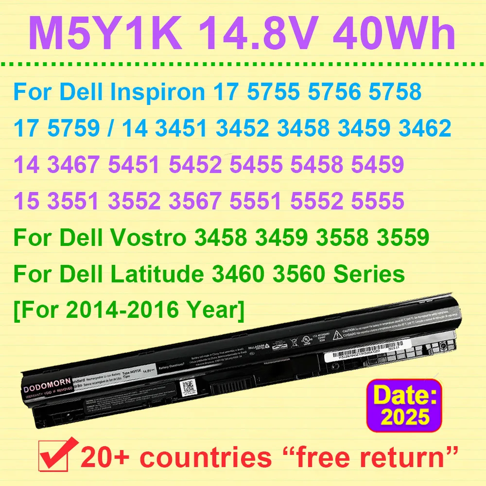 

Аккумулятор для ноутбука DELL M5Y1K Vostro 3458 3459 3558 3559 Inspiron 3451 3458 3551 3558 5551 5552 5555 5559 5755 5759 2800 мАч