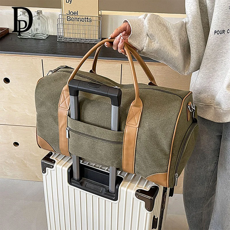 Casual Large Capacity Travel Luggage Bag Woman Man Fashion Multifunction Weekend Bag Canvas Portable Cosmetic Duffel Bag Gym Bag