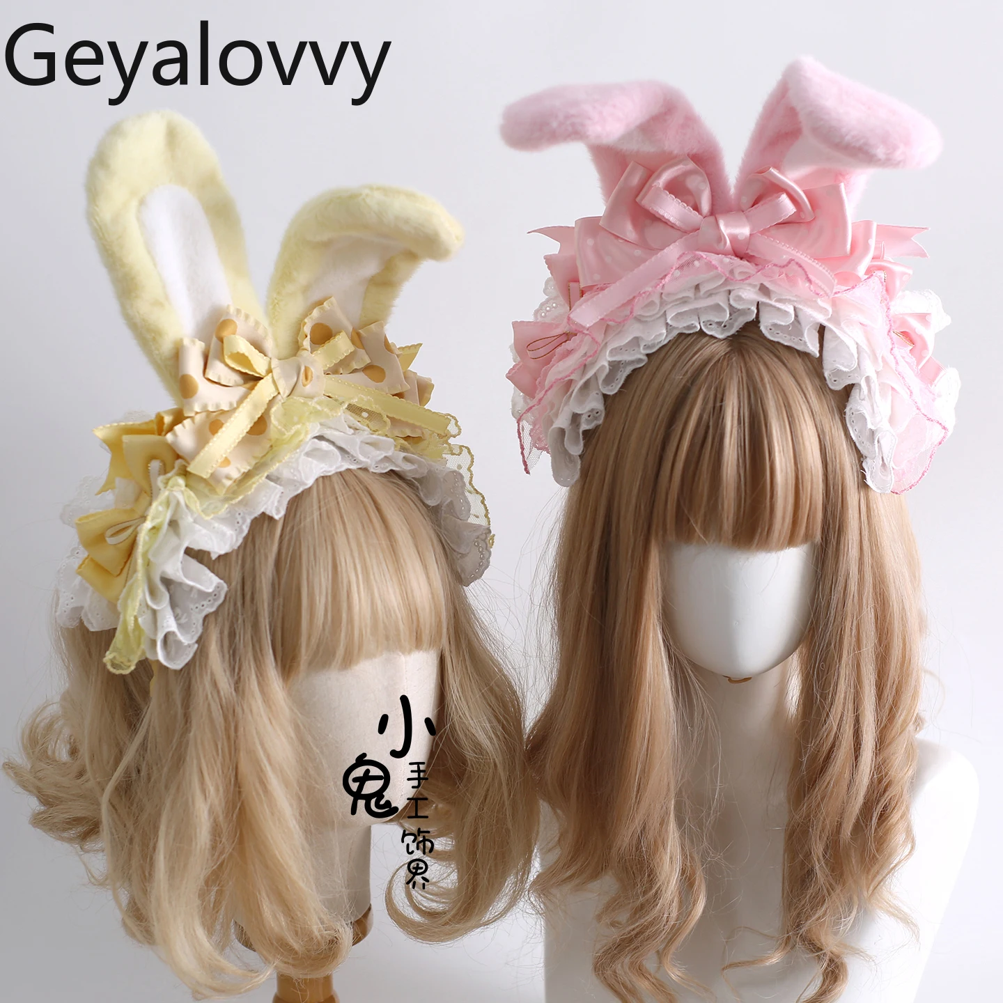 

Original Lolita Cute Rabbit Ear Headband Sweet Versatile Polka Dot Bow Lace KC Cosplay Party Headwear Hair Clip Accessory