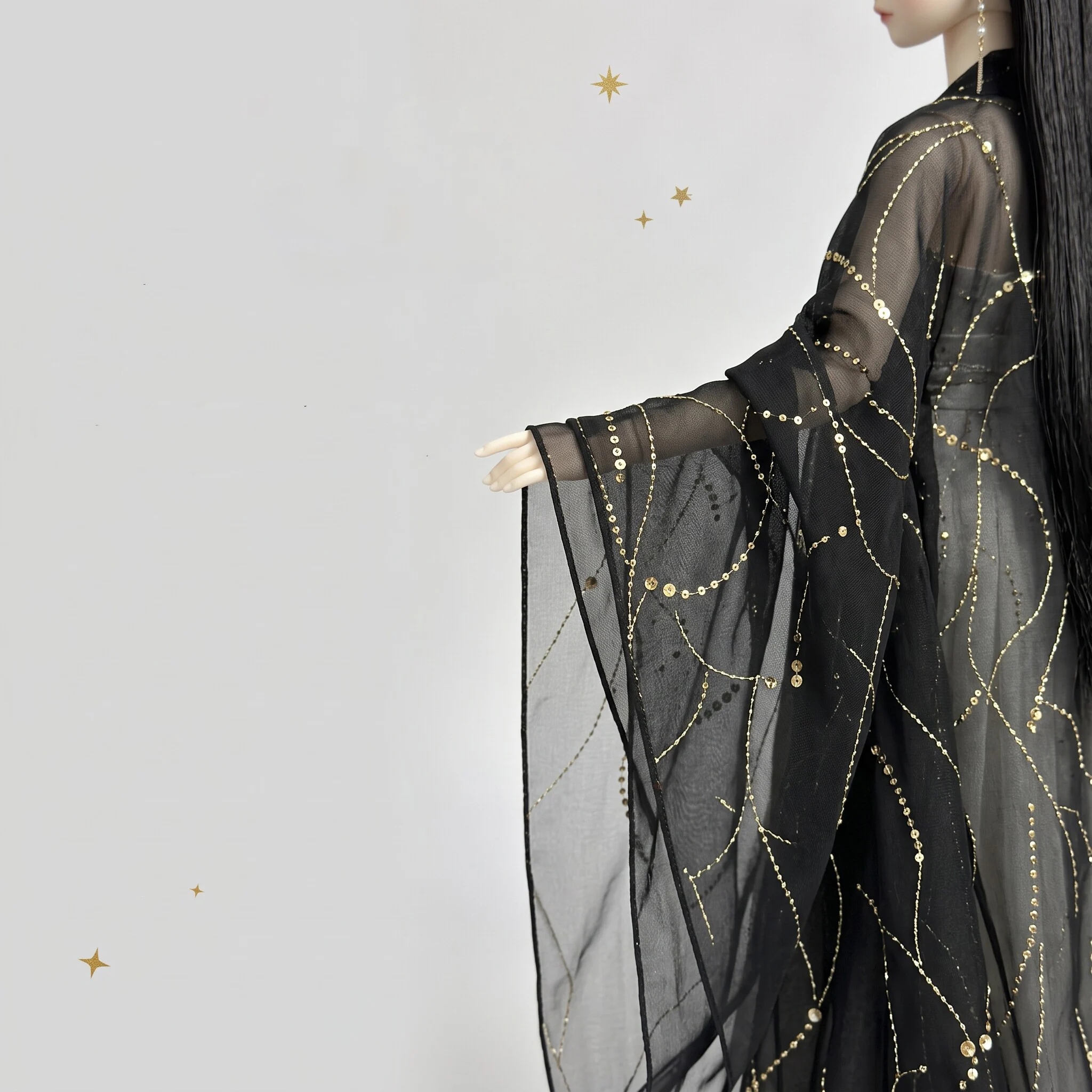 1/4 1/3 BJD Ancient Costume Hunfu Black Satin Sequin Fairy Dress Doll Clothes For MSD SD13 70CM Big Girl Accessories A2240