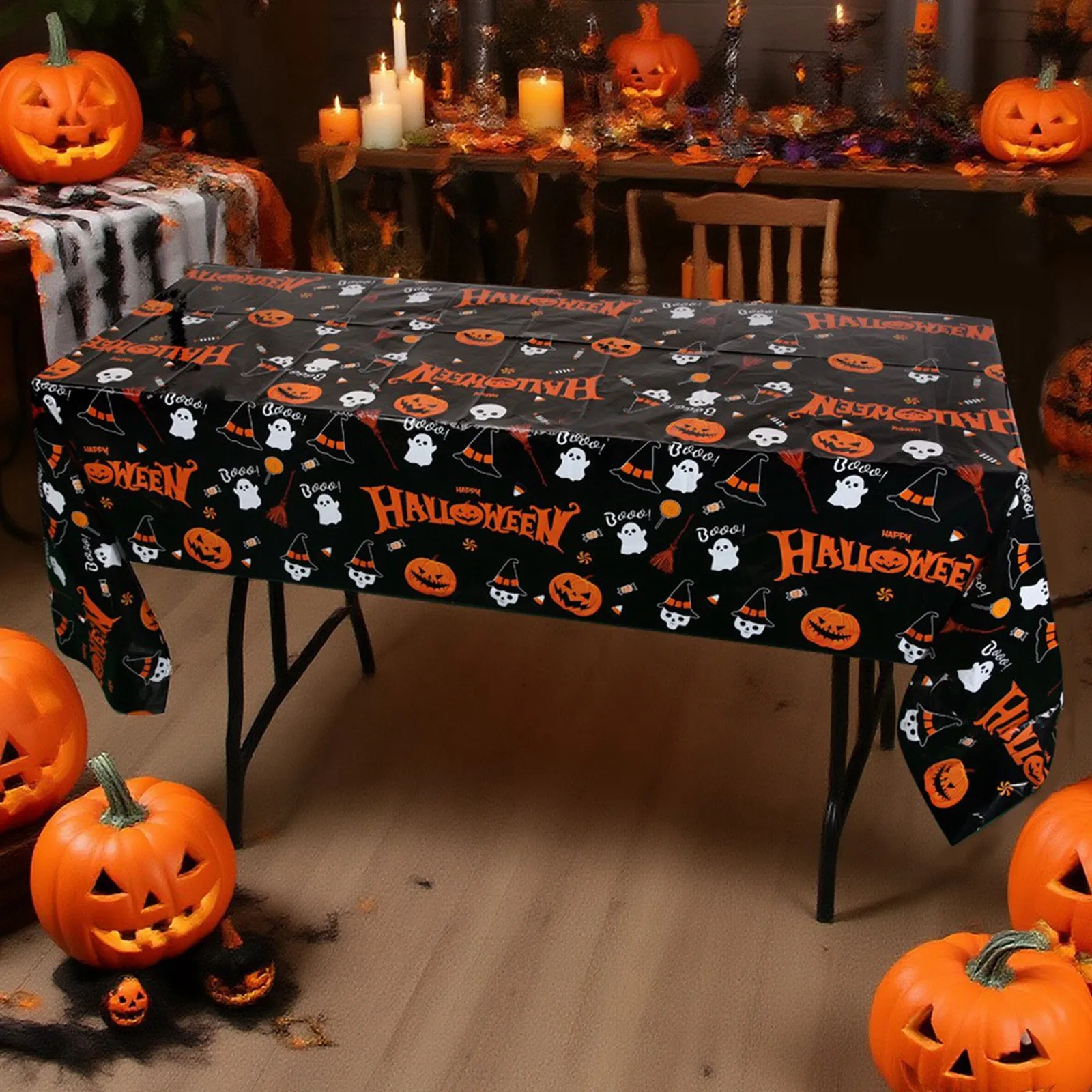

Halloween Theme Decorative Tablecloth Disposable Waterproof Festival Party Dessert Table Table Decoration Tablecloth Prop