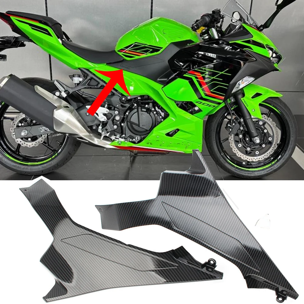 Motorcycle Gas Fuel Tank Side Cover Panel Fairing Cowl For Kawasaki Ninja 400 400R 2018 19 2020 2021 2022 2023 EX400 Part Carbon