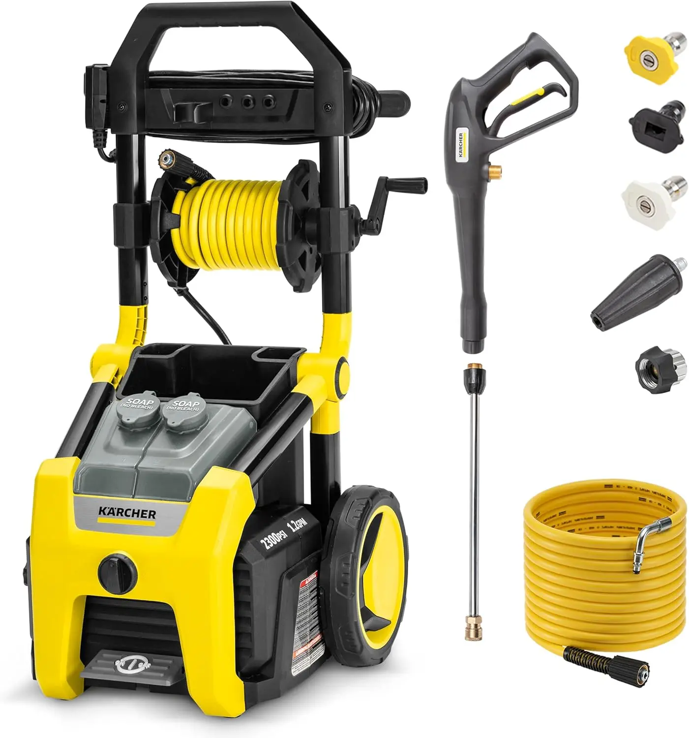 2300PS Electric Pressure Washer, 4 Spray Nozzles, Detergent Tank, Hose Reel, For Cars, Driveways, Siding, Patios