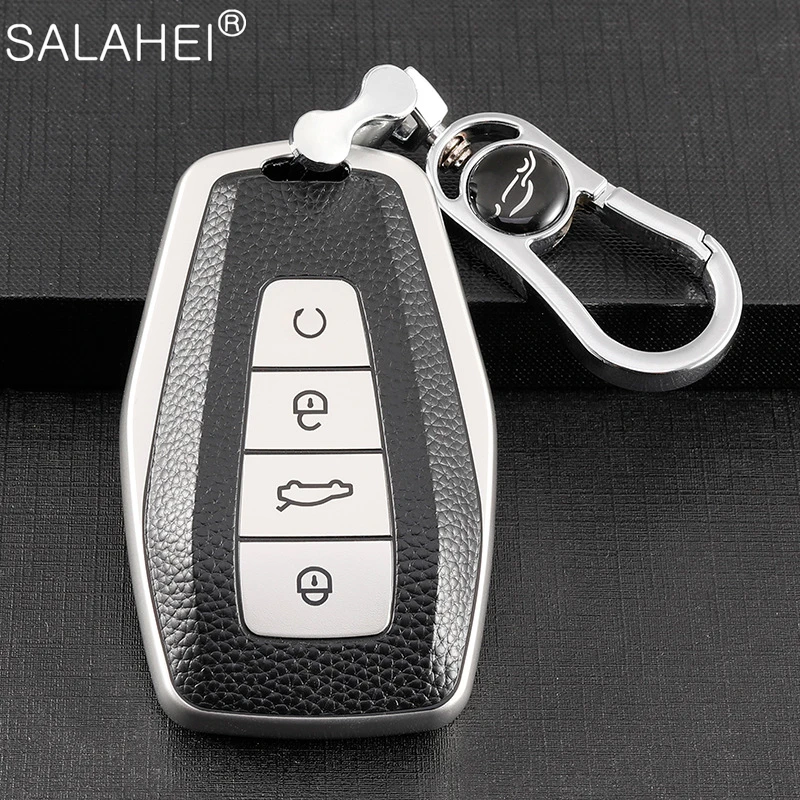 Leather Car Smart Remote Key Case Fob Cover Holder Shell Bag For Geely Coolray X6 Emgrand Global Hawk GX7 Keychain Accessories