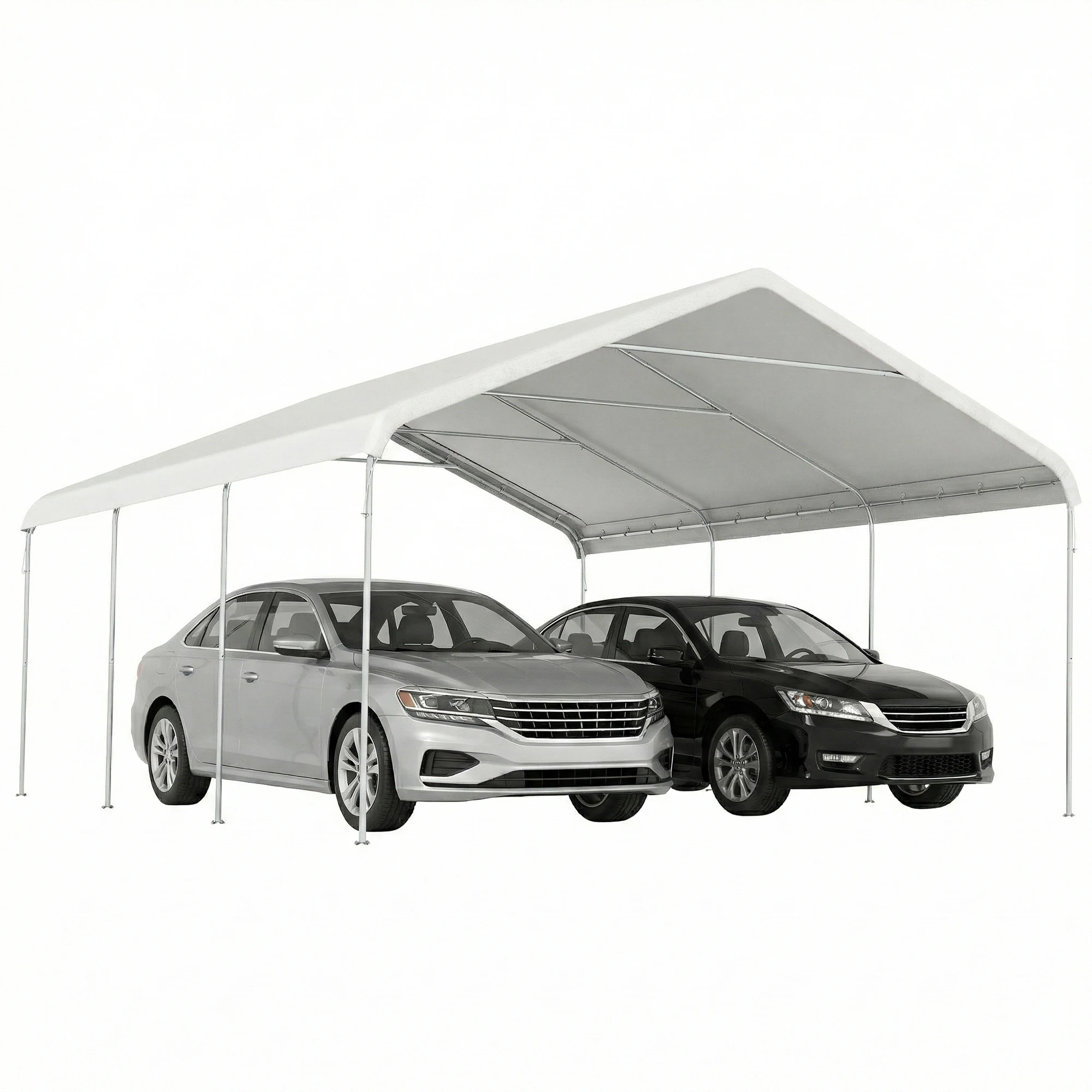 Outsunny Garagetent 5X6 m Waterdichte gegalvaniseerde stalen structuur Crème