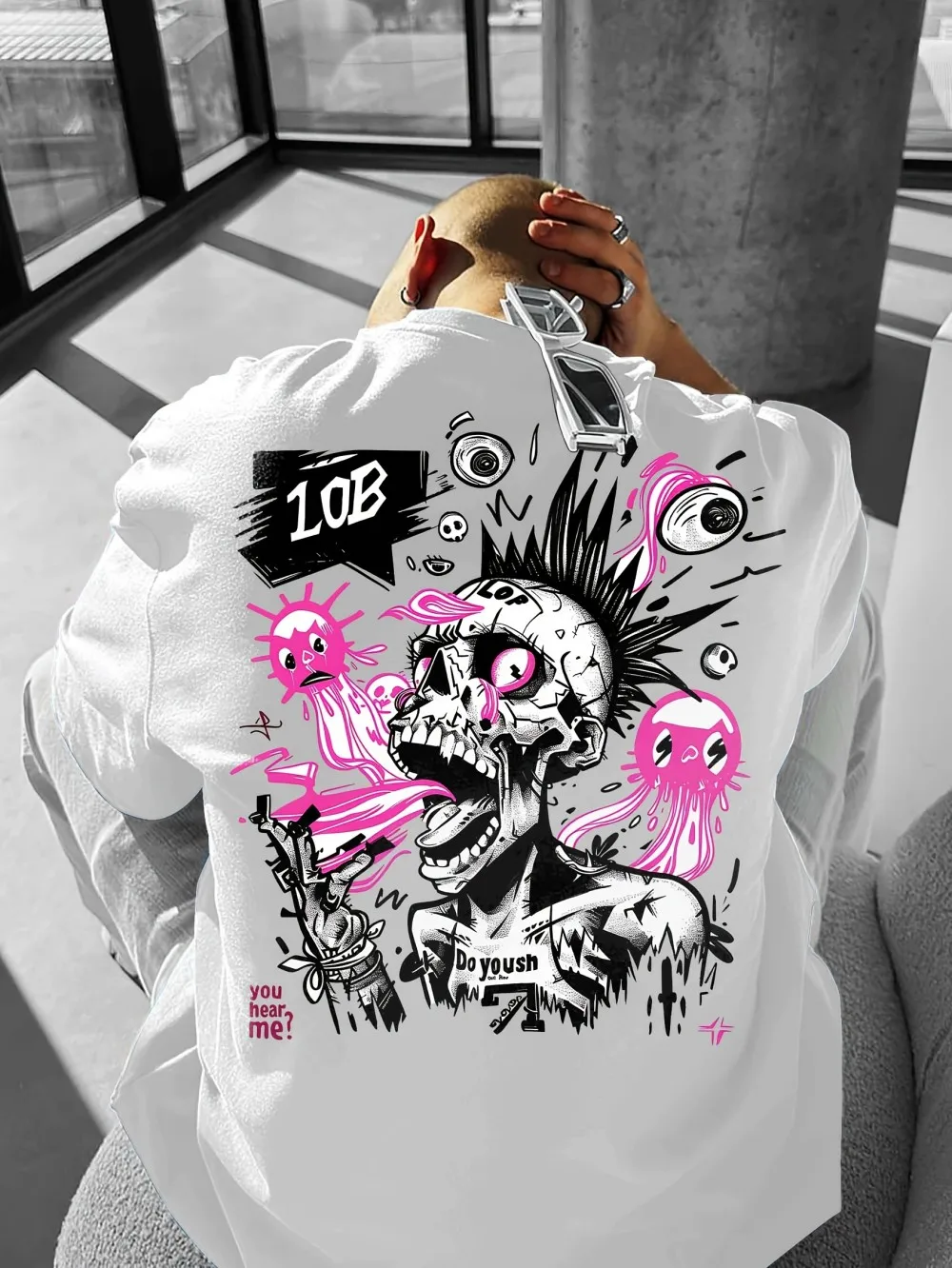 European and American men's summer fun skull letter graffiti print micro elastic breathable round neck T-shirt outdoor street to