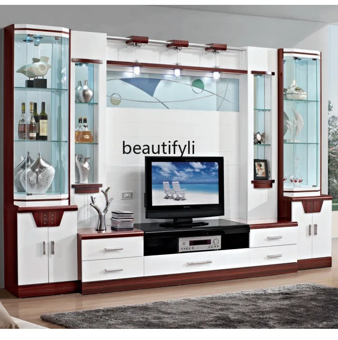 

Solid wood panel wall cabinet Floor cabinet Household economical living room Hotel glass door TV cabinet