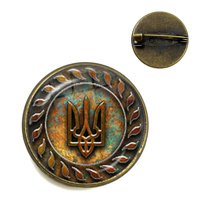 New Arrival Tryzub Ukraine Badge Brooch Ukrainian Symbol Rune Pattern Glass Dome Gem 11 Styles High Quality Clothes Pins