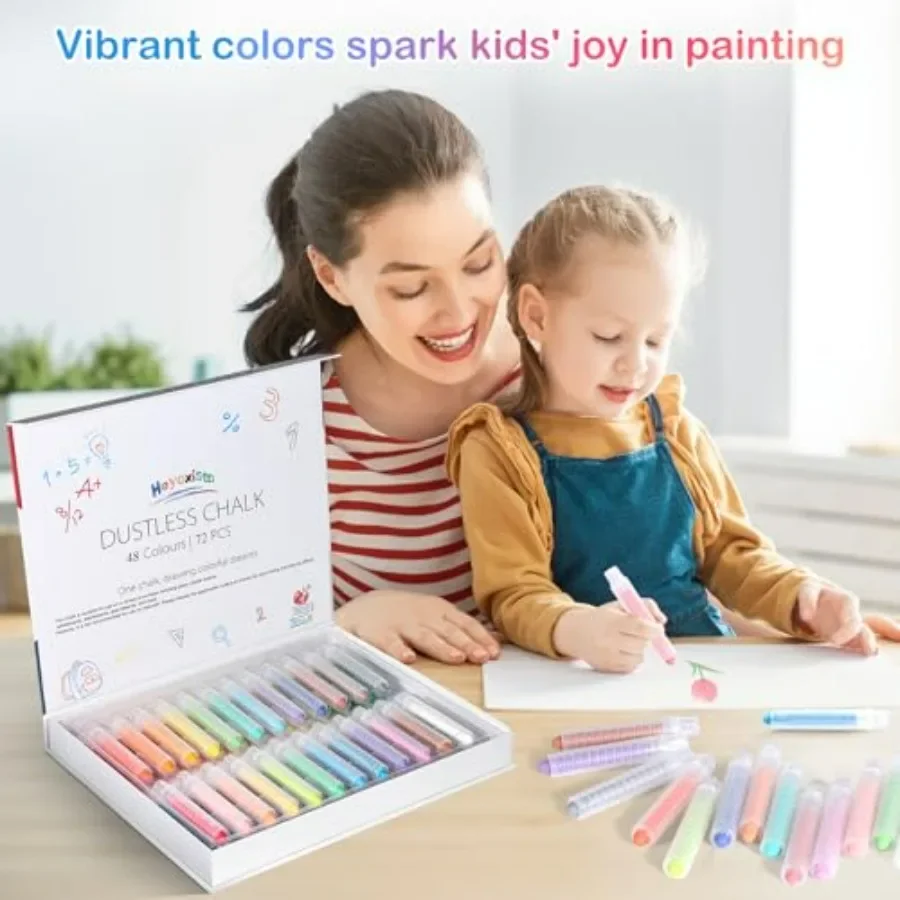 72個入り カラフルなダストレス 水洗い可能 ドローイングチョーク アーティストセット 24個のホルダー付き 無毒 アート画材 ガラスや紙の作品に最適