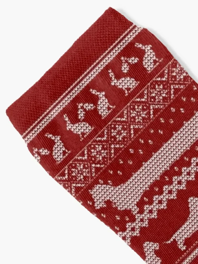 Ugly Christmas sweater dog edition - Rough haired Dachshund red Socks Running hockey cute Crossfit Male Socks Women's