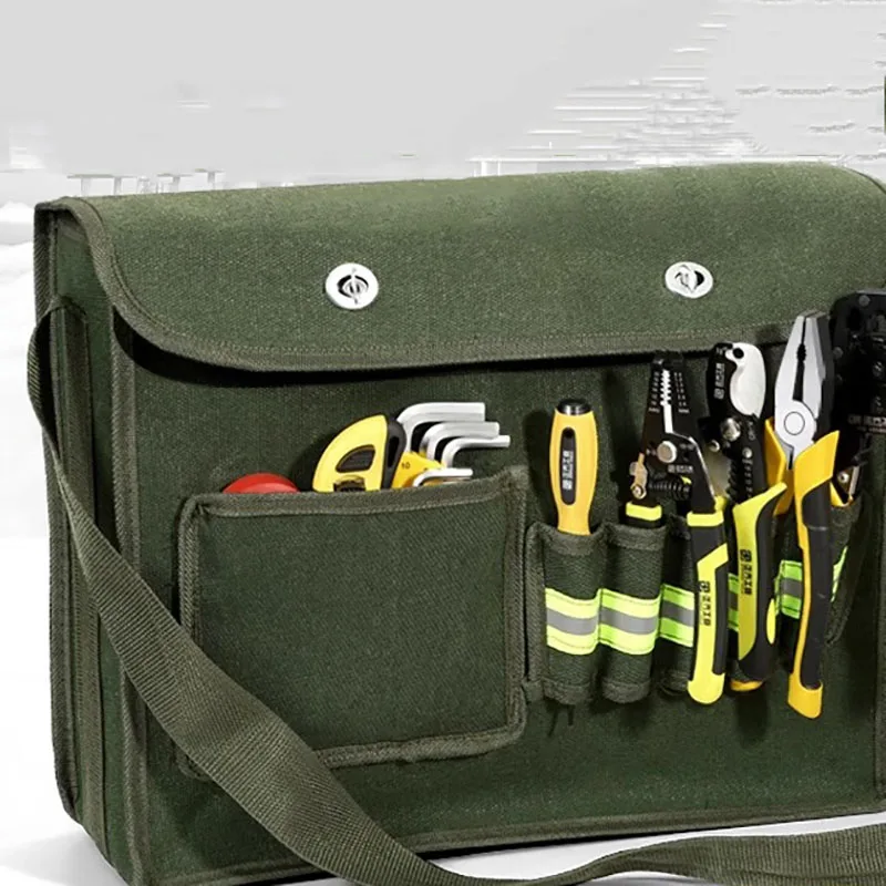 Thickened Canvas Electricians Kit Durable Shoulder Crossbody Bag Woodworking Multifunctional Portable Hardware Tool Storage Bag