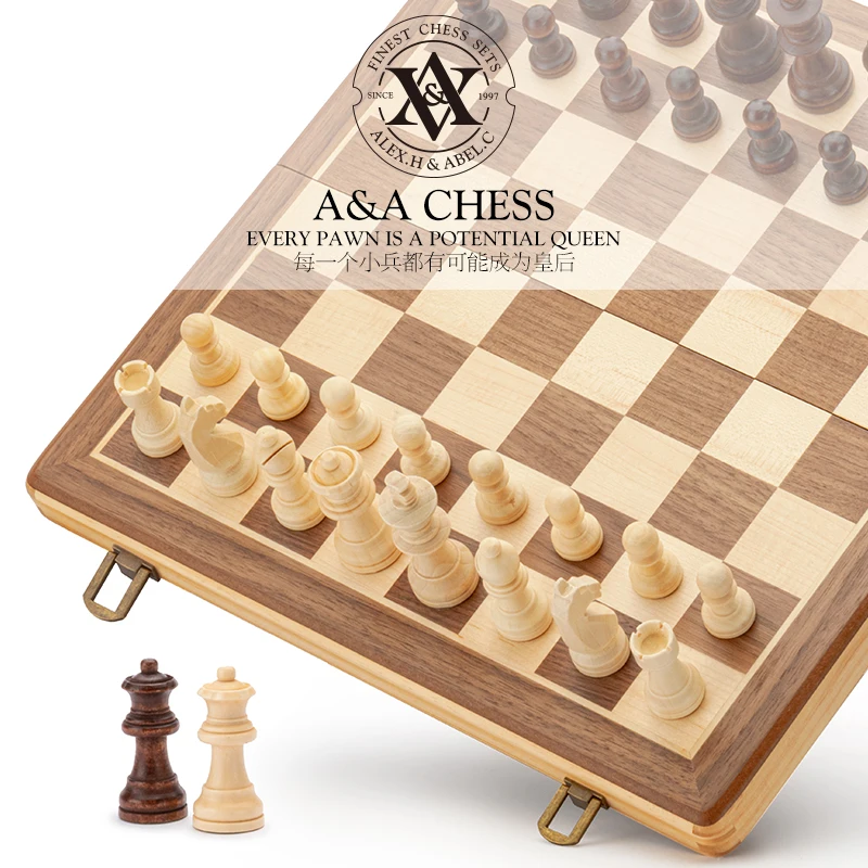 

Jusenda 15"x15" Beech Wood Chess Set Luxury Large Backgammon Set With Carrom Board High Grade Professional Board Game Checkers