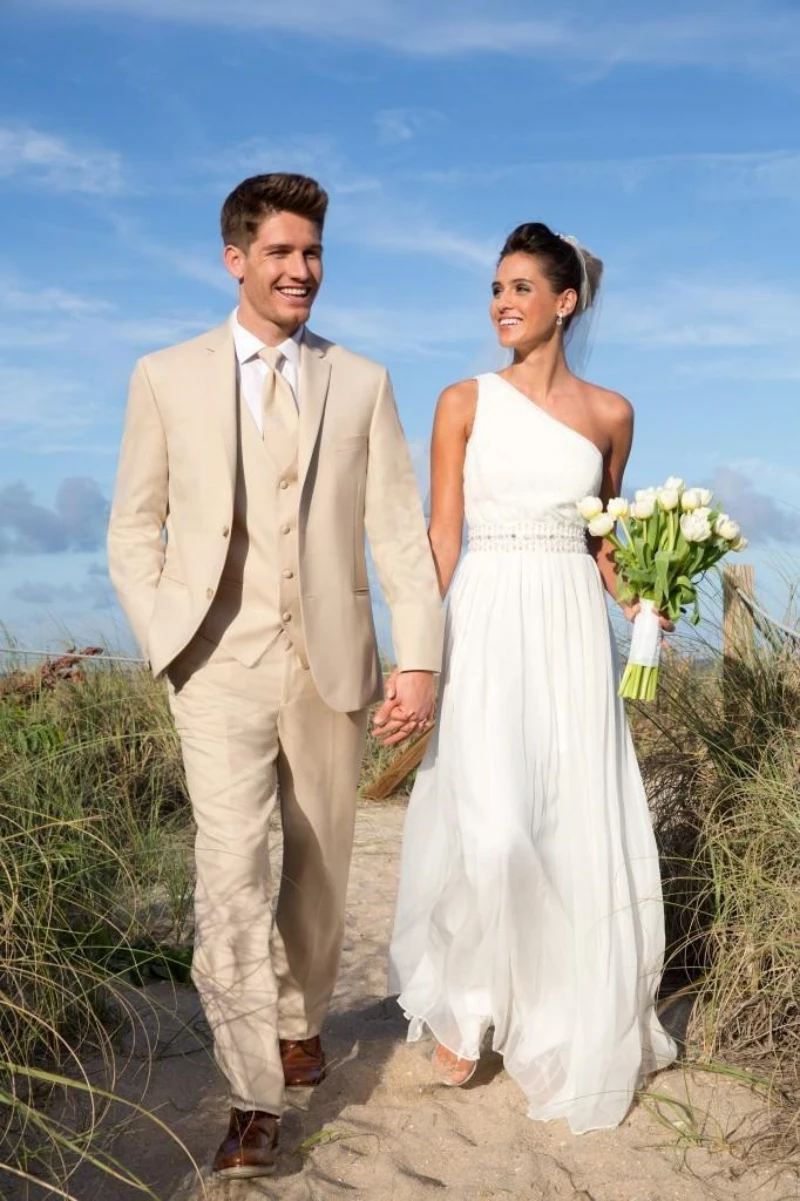 

New Khaki Men Business Suit Groom Groomsman Wedding Party Formal Prom Male Tuxedos 3 Piece Set Blazer Vest Pants for Business