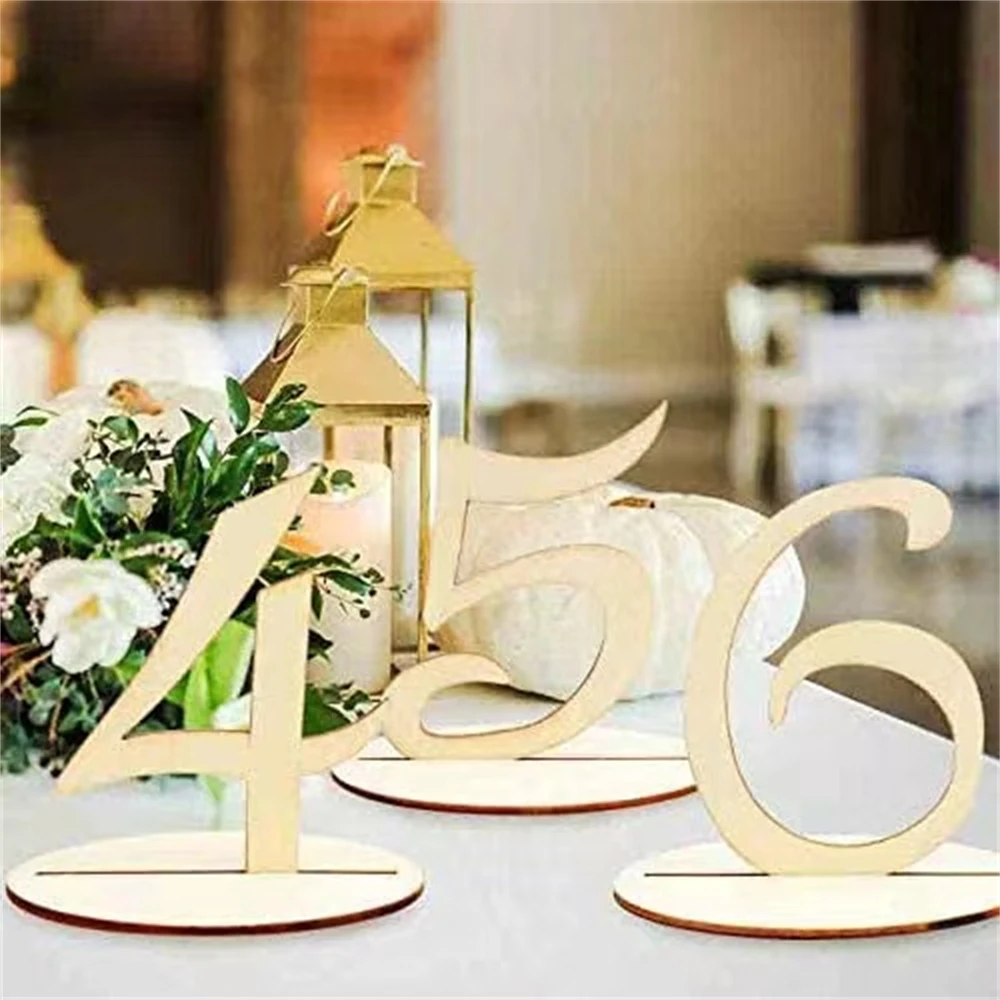 10pcs 1-10/11-20/1-20 Wooden Table Numbers Set with Base Birthday Wedding Party Decor Gifts