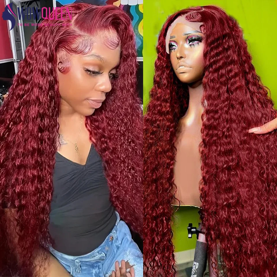 

99J Burgundy 13x6 Lace Frontal Human Hair Wig 30 38 Inch Ginger Water Wave Lace Front Wig Chocolate Brown Lace Front Curly Wigs