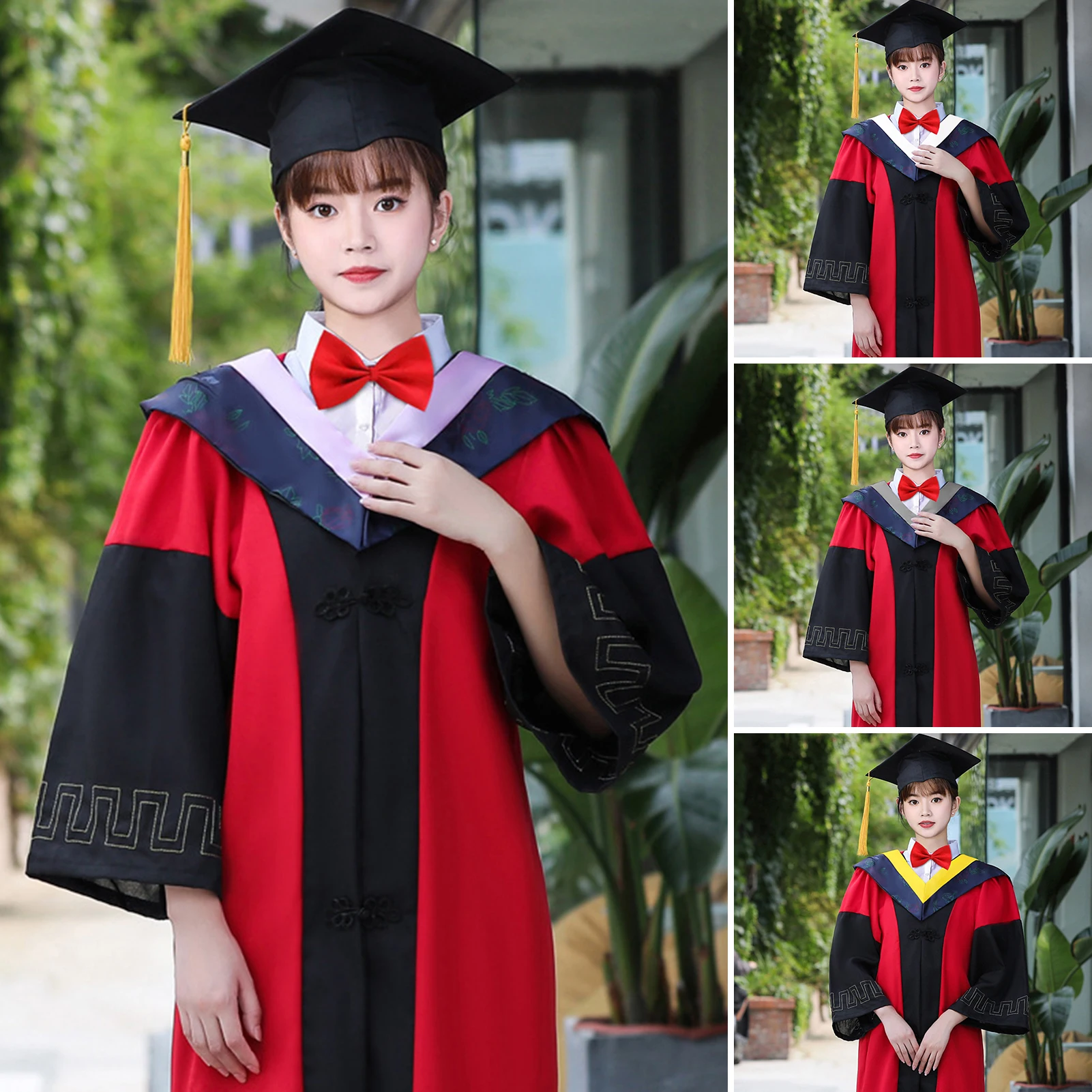 Abschlusskleid und Mütze, Anzüge für Bachelor, Unisex, Abschlusskleider, College-Abschlusskappen mit Quaste + Kleid, Stola für Damen und Herren