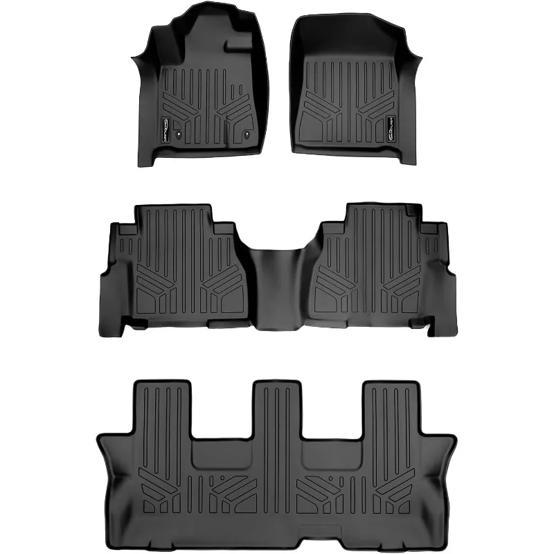 

US MAXLINER Floor Mats 3 Row Liner Set Black for 2008-2011 Toyota Sequoia with Bench Seats