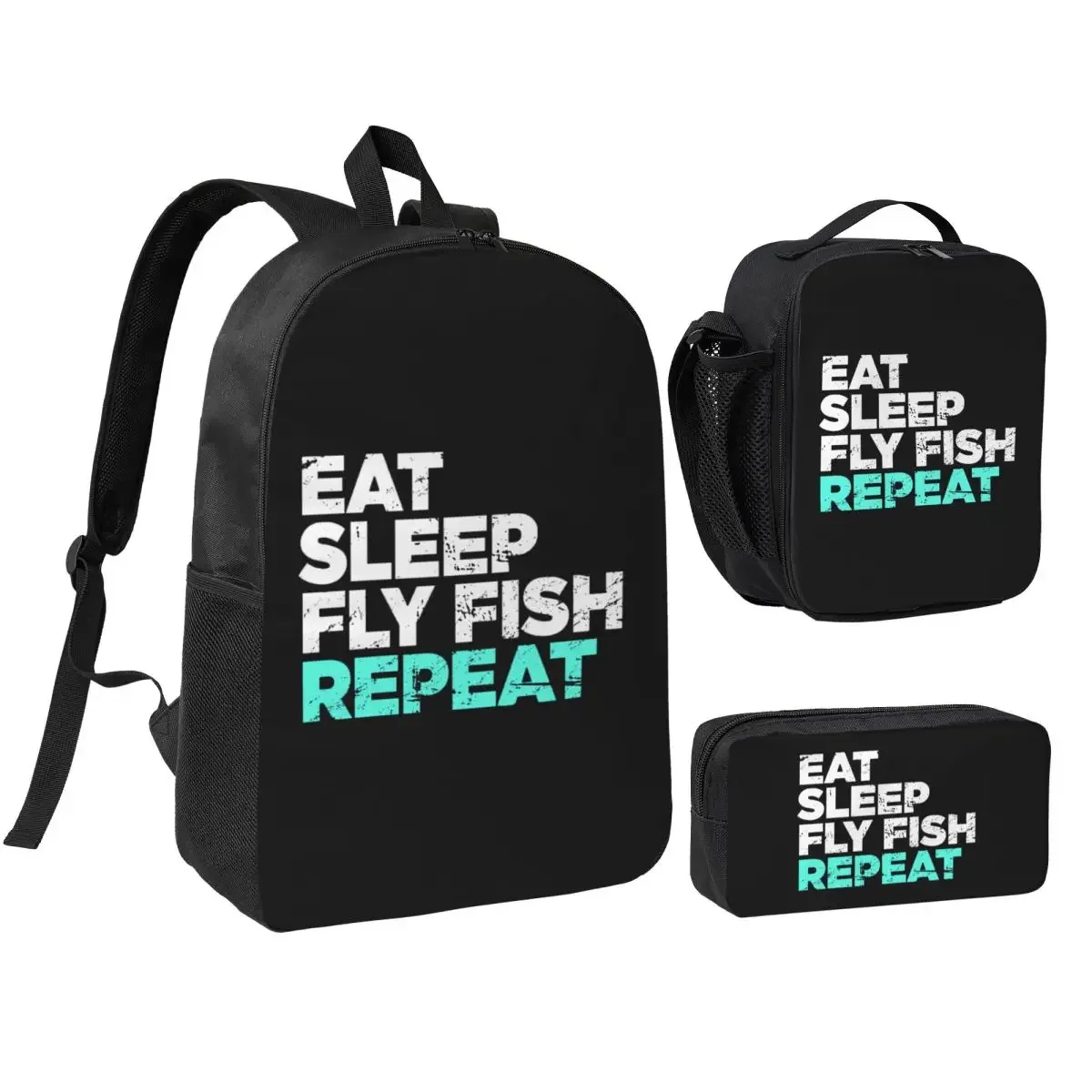 Eat Sleep Fly Fish Fly Fishing Graphic Backpack BookBag School Bag Computer Shoulder Bags 3ps Insulated Lunch Bag Pencil Case