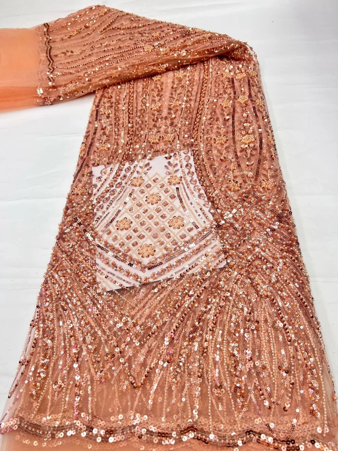 Hot Sale Dignified Exquisite Unique Quality Fabric Handmade Embroidery Net Lace Beads With For Making Women Wedding Dress view 5
