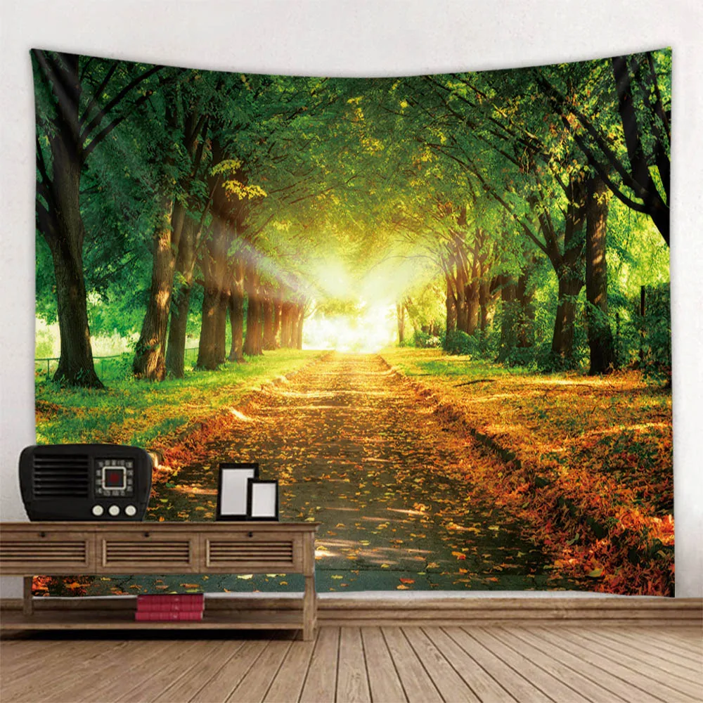 Forest Landscape Tapestry Wall Hanging Printed Background Poster Hippie Office Wall Decoration Living Room Fabric Mural