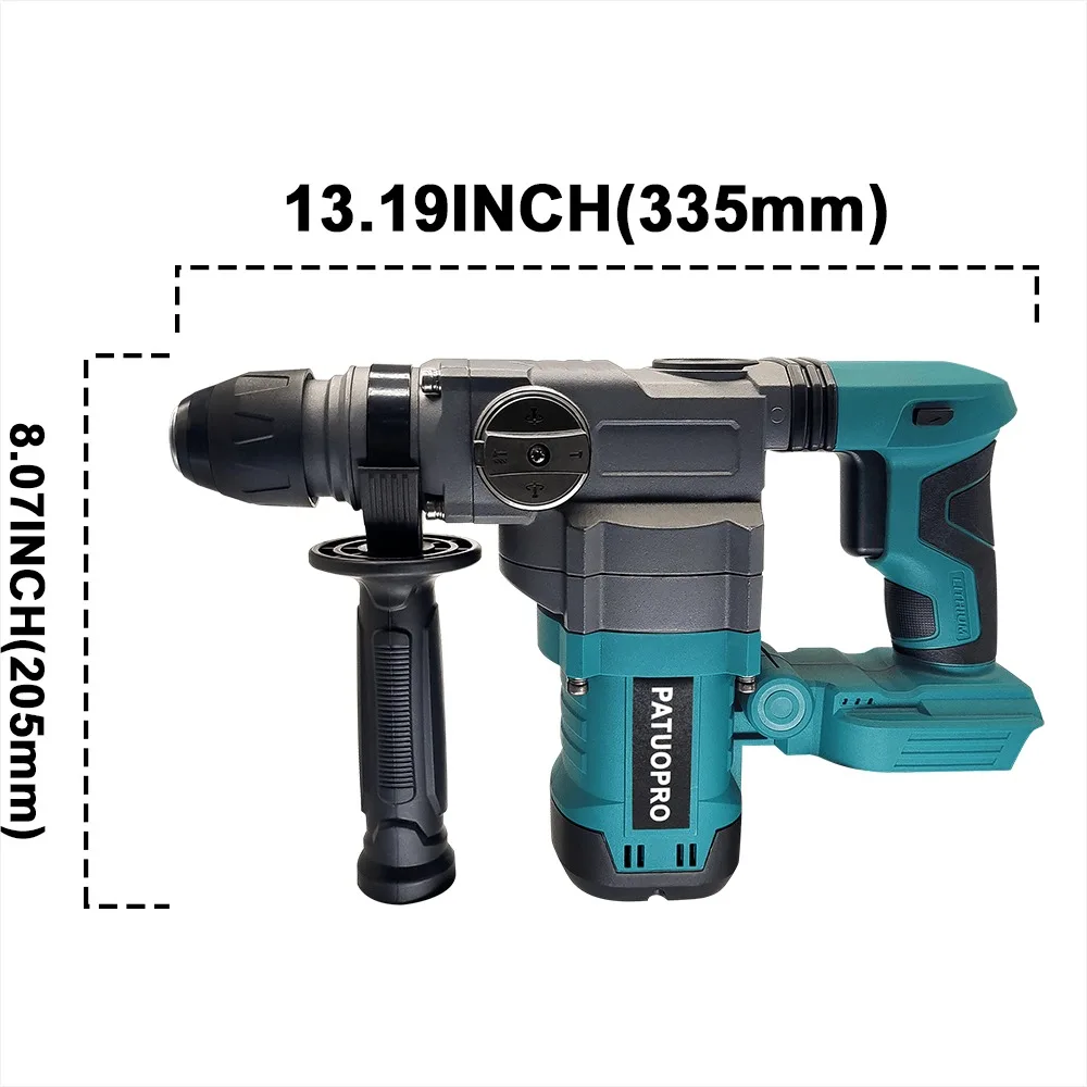 PATUOPRO 36MM Brushless Electric Hammer Drill SDS Cordless Portable Rechargeable Rotary Hammer Power Tool For Makita 18V Battery