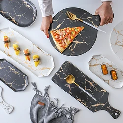 White Black Golden Ceramic Dishes And Plate Pizza Dessert Steak   Tableware Decorative Food Tray Dinner Set Porcelai