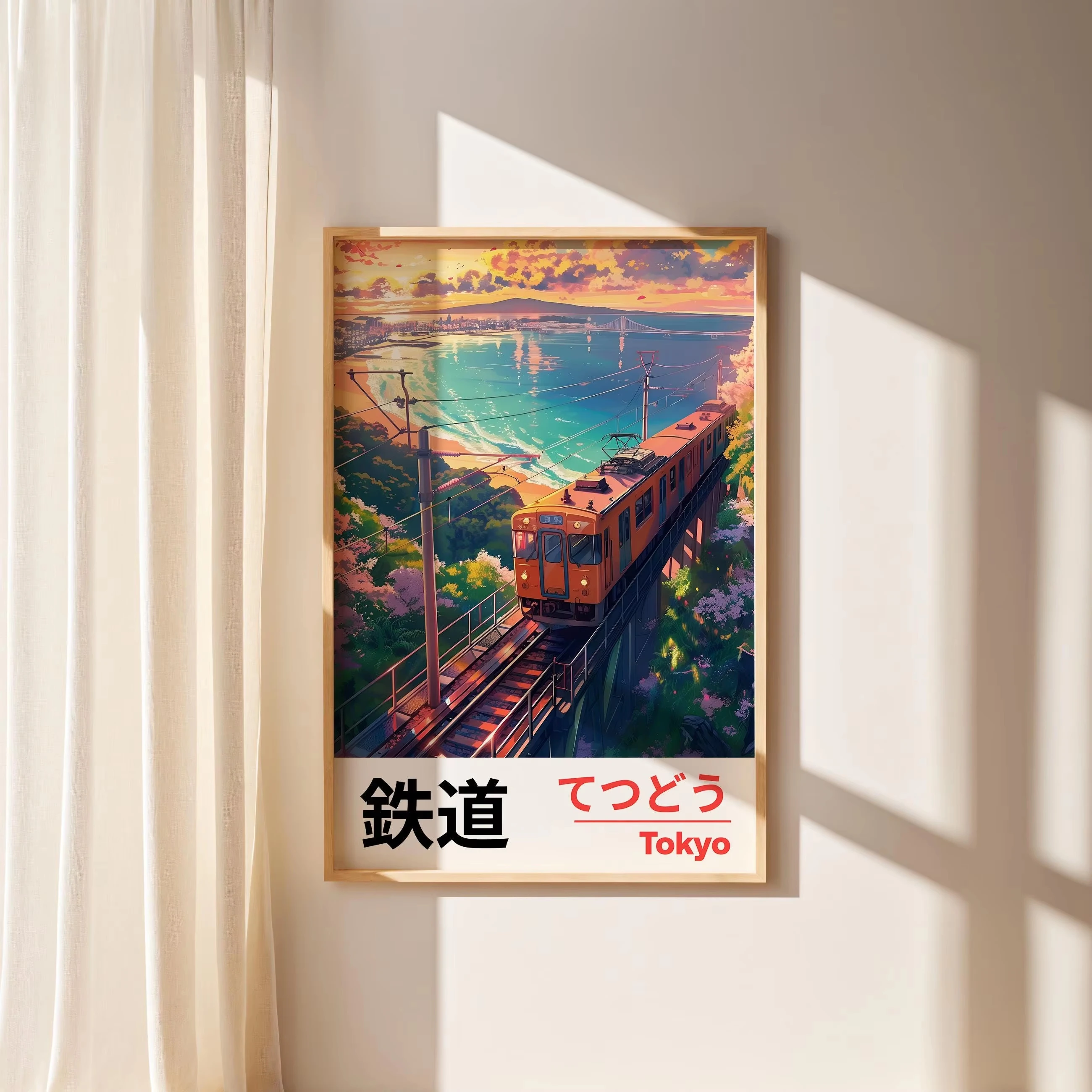 Vintage Japanese Landscape Canvas Print - Asian Art Railway Wall Art Poster for Living Room, Bedroom, Bathroom Decoration