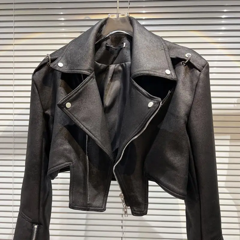Faionable Streetwear Sle Jaet in pelle PU con colletto grande Texture moto Chiusura con cerniera Cappotto lungo slim fit Sve
