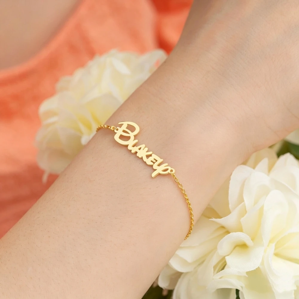 Personalized Cartoon Name Bracelet For Women Jewelry Stainless Steel Script Cute Nameplate Charm Bracelet Perfect Gift For Her