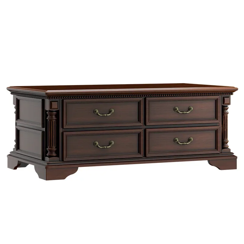 

American solid wood coffee table living room home TV cabinet combination furniture full set of retro high tea table new