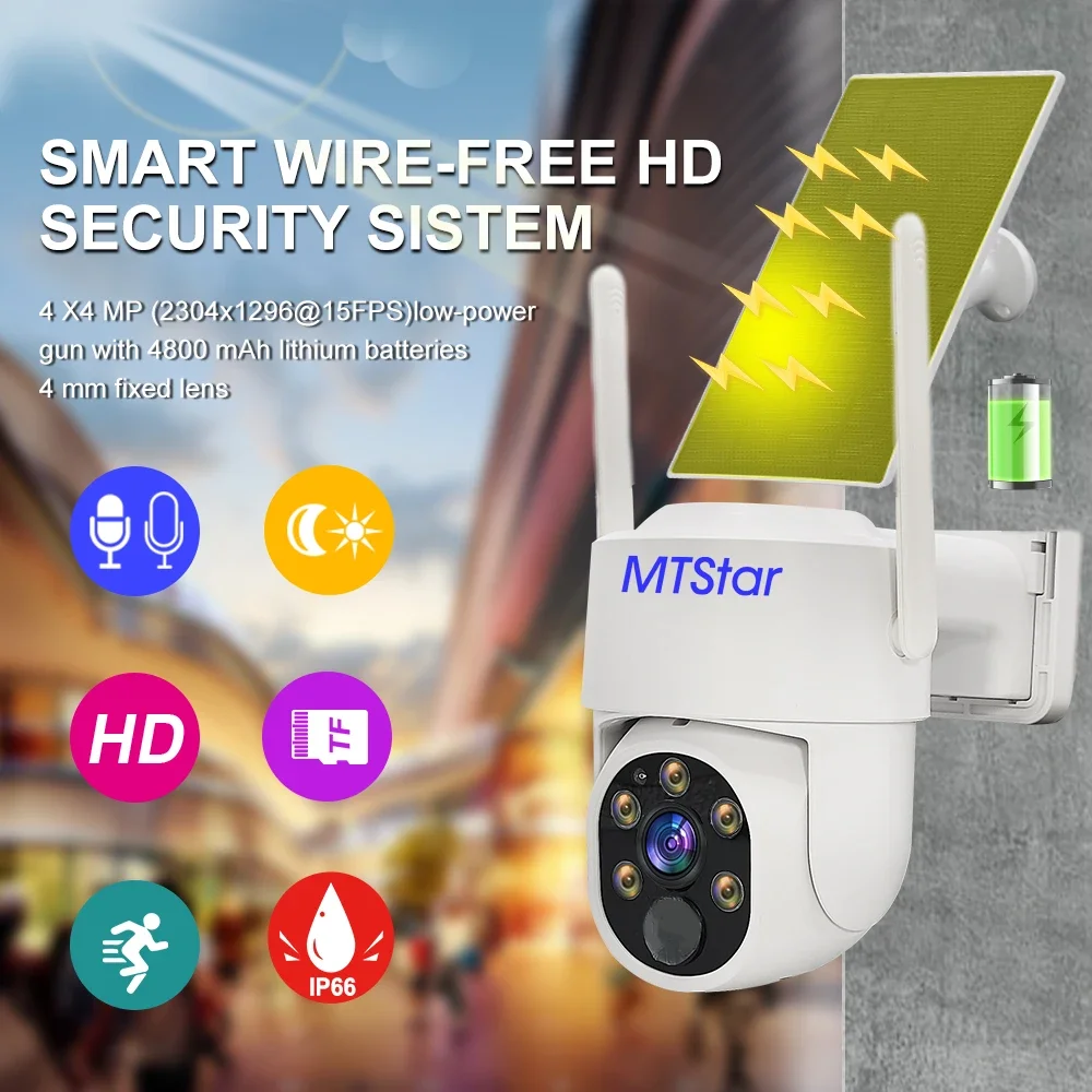 4MP Solar Security Camera Outdoor Wireless Waterproof Surveillance Cam