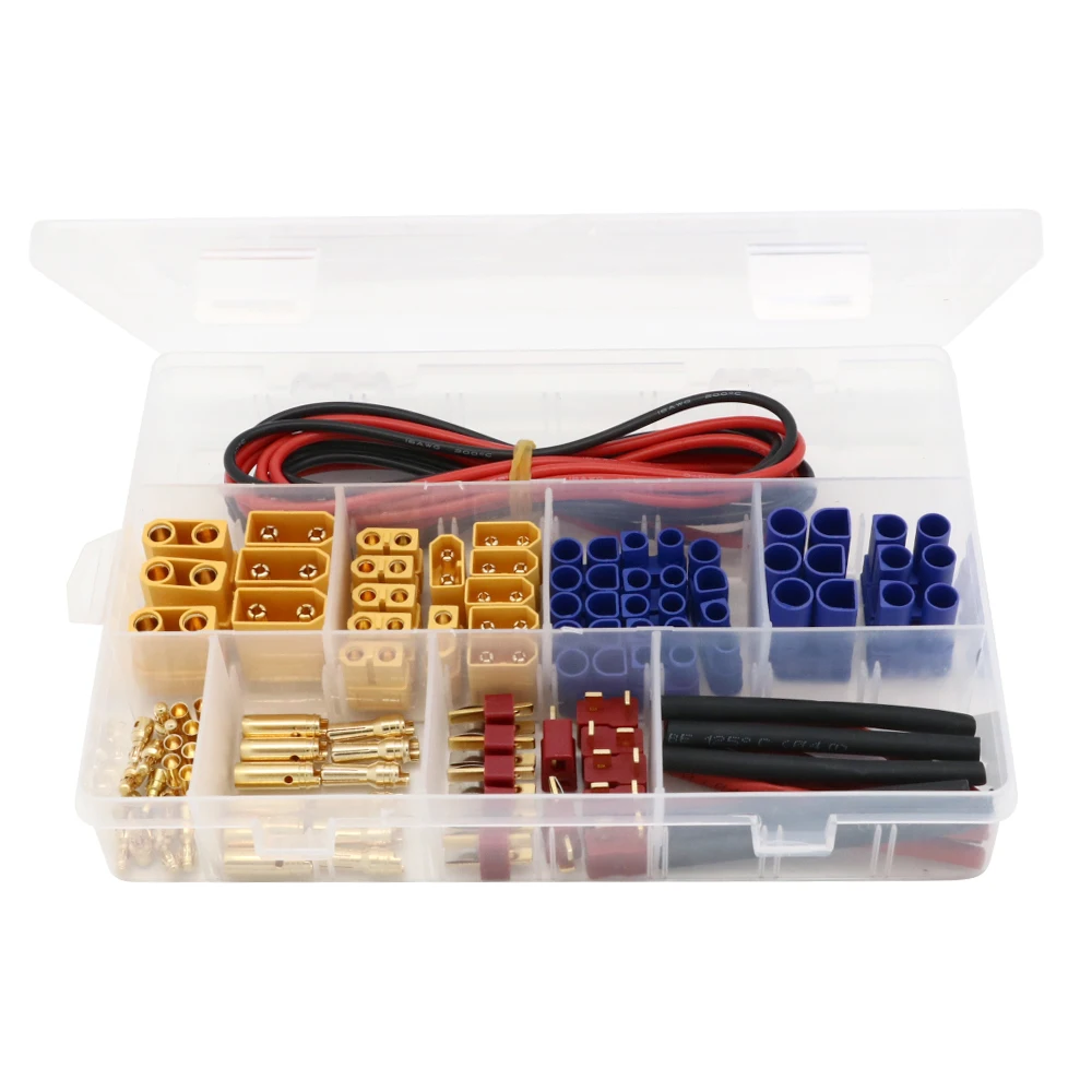 76pcs T-Plug / XT60 / XT90 / EC3 /EC5 Male &Female Plug Adapter Connectors Silicone Wire and Shrink Tubing Kit for RC Car /Frame