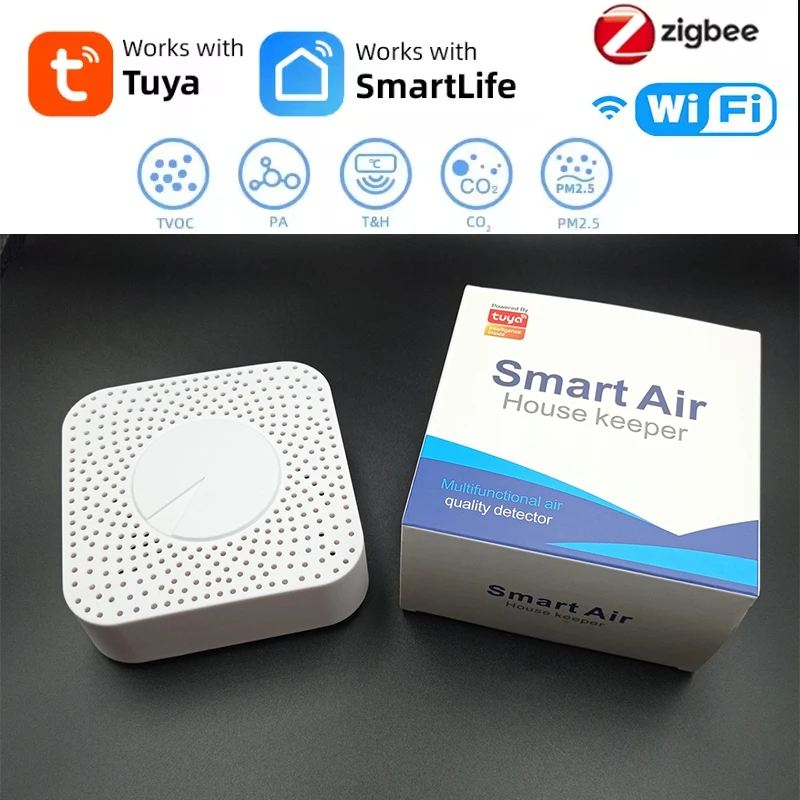 WiFi Air Quality Detector Tuya / ZigBee with Gateway PM2.5 Formaldehyde VOC CO2 Temperature Humidity 6-in-1 Smart Air Box Sensor