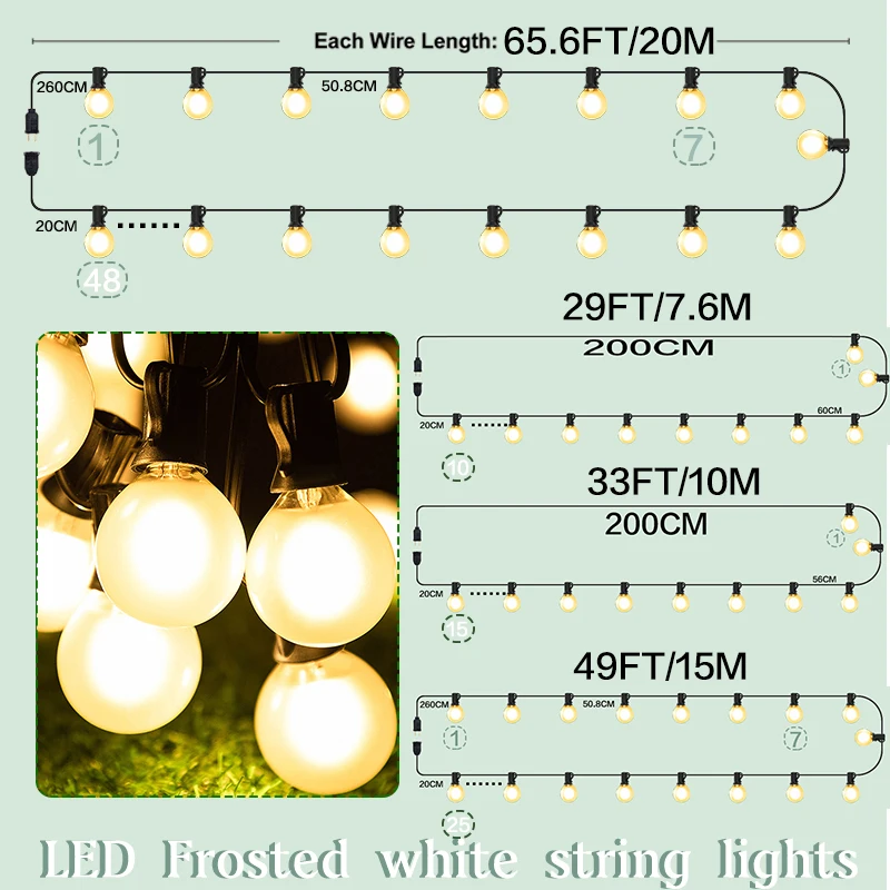 Imagem -06 - Luzes Exteriores da Corda do Vidro Leitoso Geado Partido de Jardim Casamento Rua Decoração da Guirlanda Impermeável Conectável Vintage G40 110v 220v