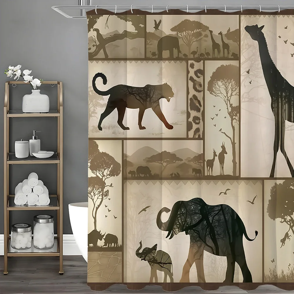

Занавеска для душа в виде лесного силуэта животного, занавеска для душа для украшения ванной комнаты, водонепроницаемая занавеска для душа с крючками