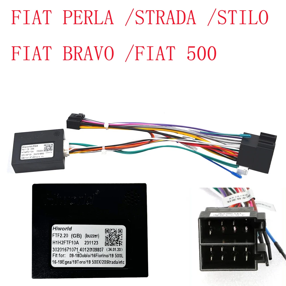 Car 16pin Wiring Harness Adapter Canbus Box Decoder Android Radio Power Cable For Fiat 500 BRAVO PERLA Fiorino Strada Stilo