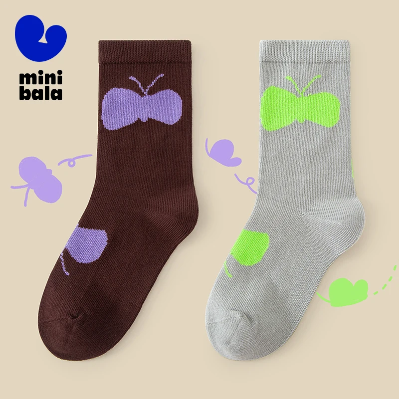 

Mini Bala Girls' Socks Baby Jacquard Children's Colorful Socks 2-pair Pack 2025 Summer New