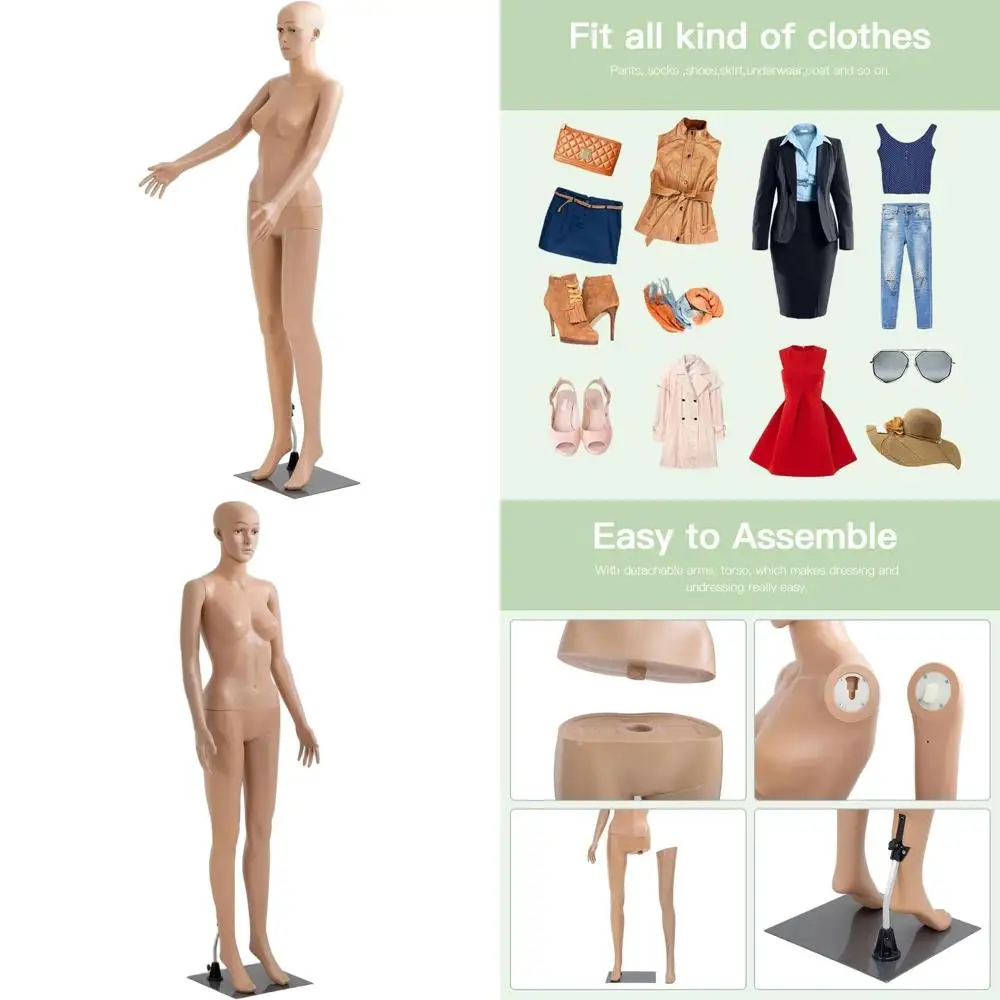 

69 Full Body Female Mannequin for Clothing Display, Adjustable, Realistic, Natural Color