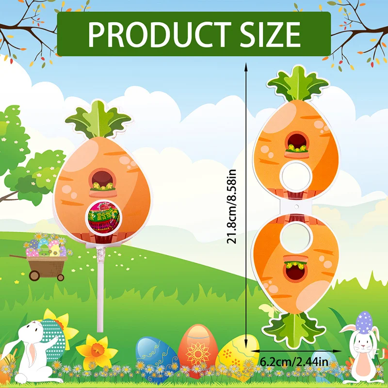 [YU]9Pc Easter Lollipop Paper Cards Cute Bunny Egg Carrot DIY Lollipop Candy Wrapping Holder Packing Bag Happy Easter Decoration