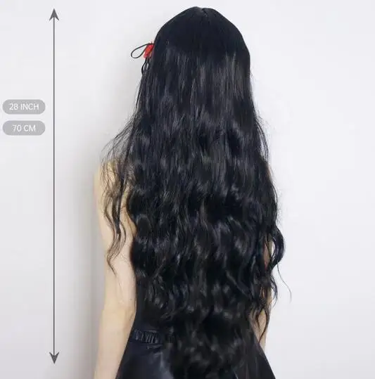 Pelucas sintéticas rizadas largas negras con flequillo, onda corporal diaria, peluca de cabello Natural para mujeres, fiesta de Cosplay, peluca resistente al calor para niñas