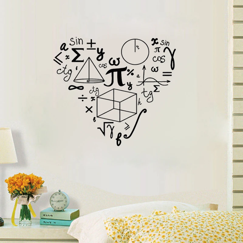 Math Symbol Wall Decal Mathematics Love Shape Vinyl Mural Student Teen Room Interior Decoration Window Wall Stickers Poster