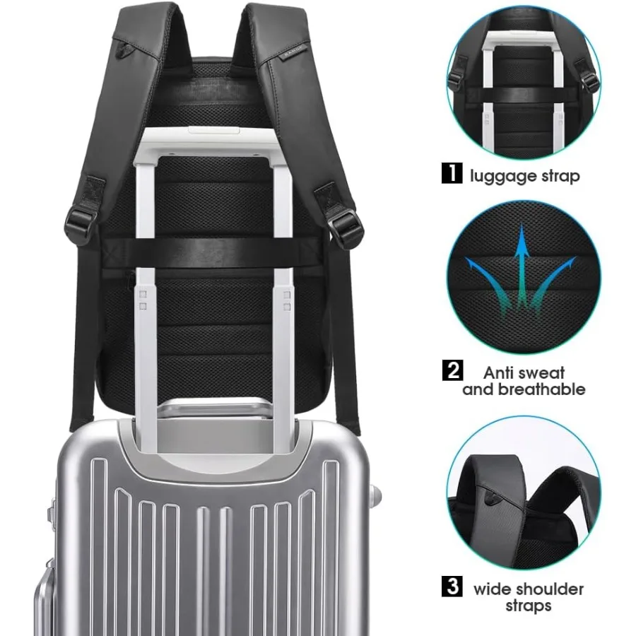 حقيبة ظهر للكمبيوتر المحمول من BANGE مع منفذ شحن USB حقائب ظهر رفيعة للأعمال مناسبة للرجال مقاس 15.6 بوصة حقيبة ظهر للسفر