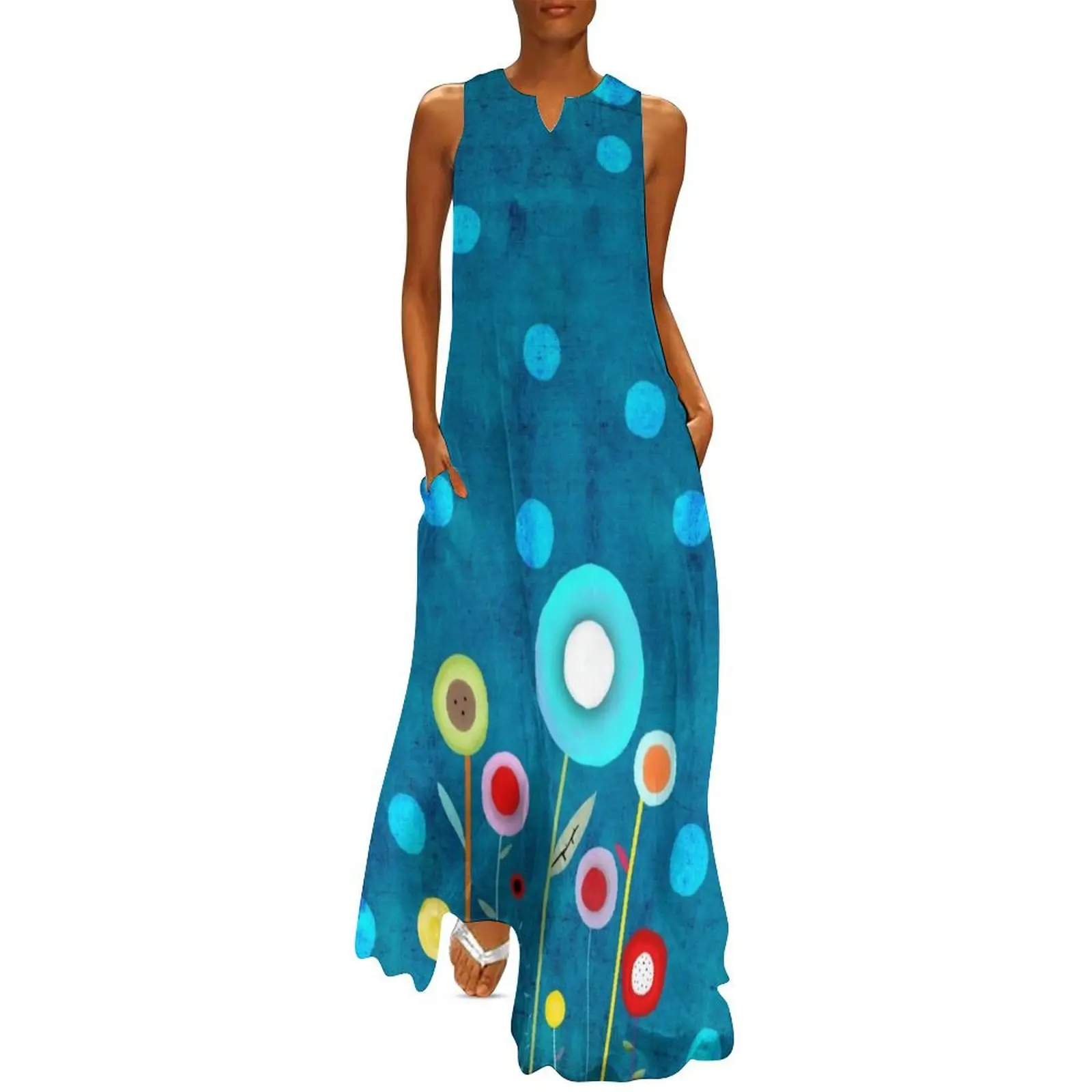 

Turquoise Polka Dots Long Dress Party dresses for women Aesthetic clothing Dress