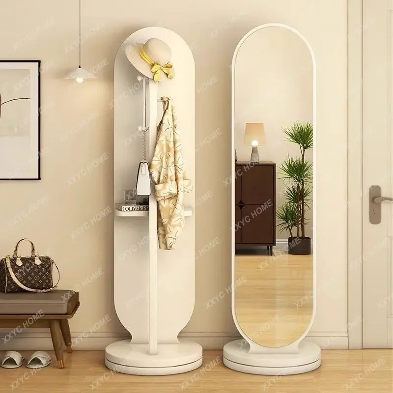 Y Rotating full-length mirror, full-body floor mirror, household bedroom, coat rack, mirror integrated
