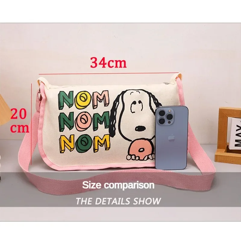 Snoopy-Bolsa de mensajero con dibujos animados para mujer, bolso de almacenamiento de maquillaje, organizador de lona con cremallera de Anime para