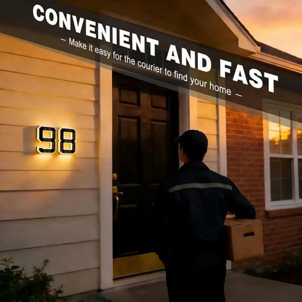 

Solar Powered House Number Sign with LED Backlight Auto On/Off Waterproof LED Modern Address Plaque Security Light for Home.