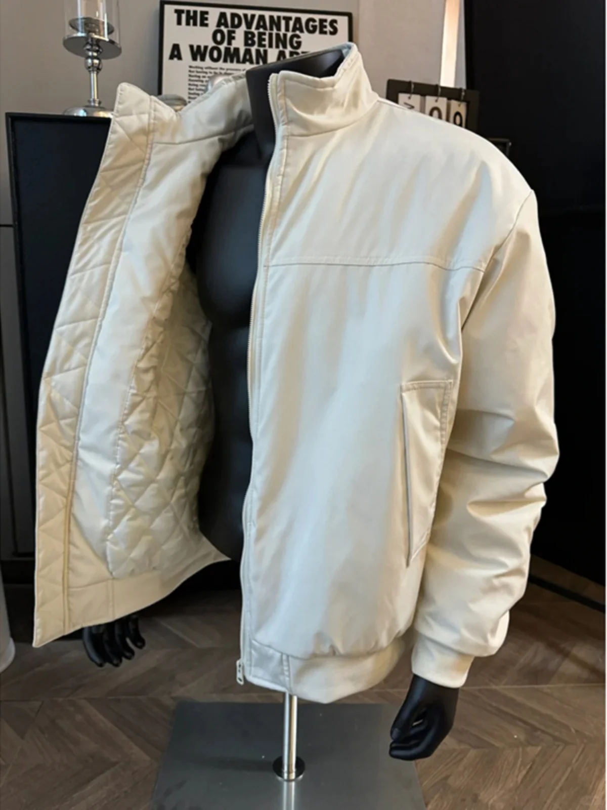 

Men's Cotton Padded Jaet Tee-Proof Baseball Sle Winter Outerwear Warm Thiened Long Sve Zipper Closure Coat