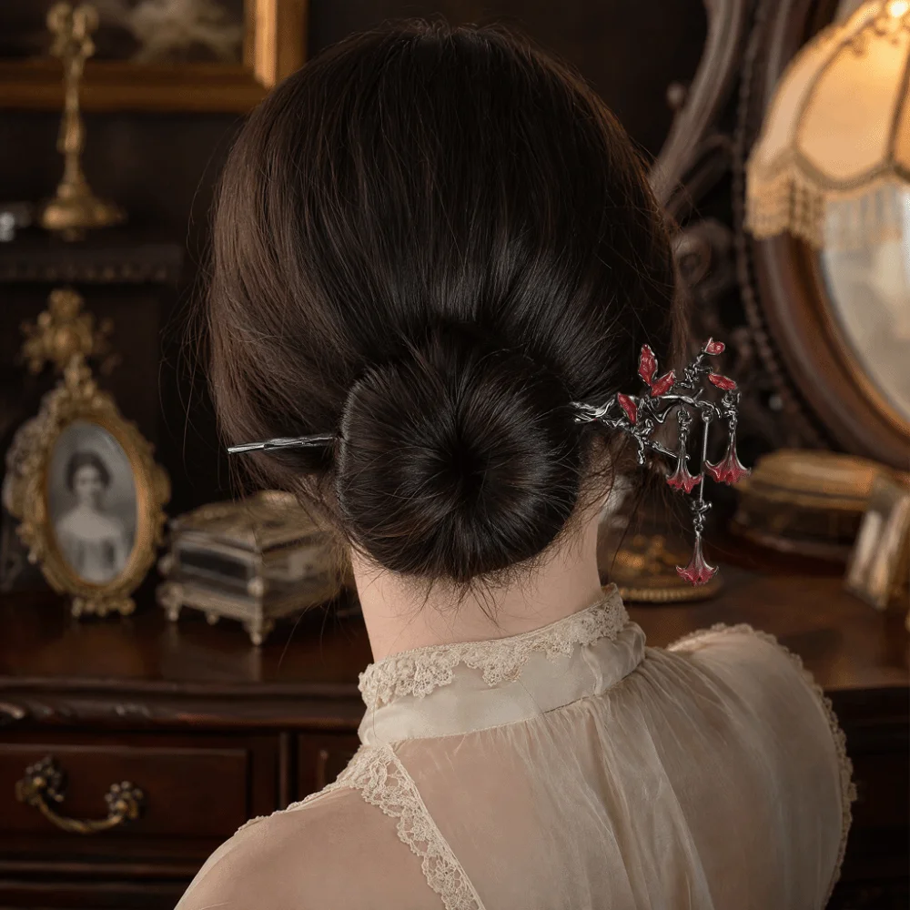Delicate Elegant Thorn Rose Hair Sticks Crow Gothic Chinese Hair Fork Dark Fantasy Black Hair Accessories Halloween