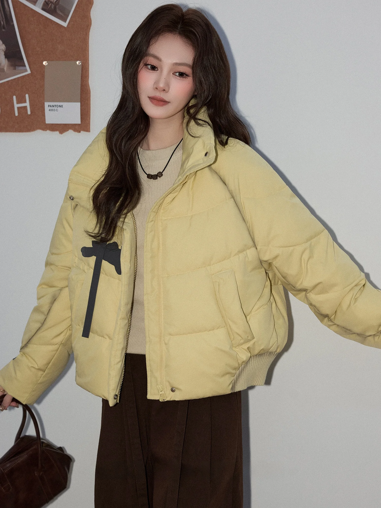 

Mii Xiaoke Thiened ort Cotton Jaet Women's Winter Outerwear Stand Collar Loose Fit Warm Korean Sle Online Exclusive